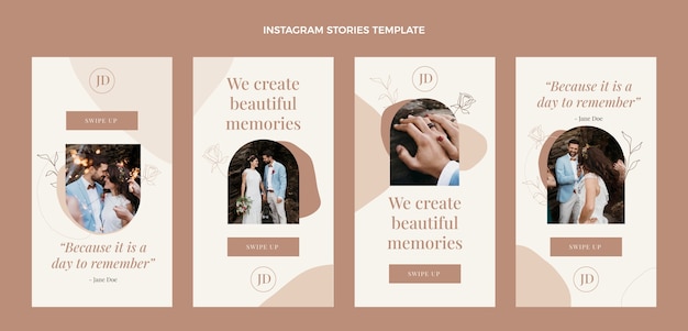 Vettore storie di instagram di wedding planner disegnate a mano