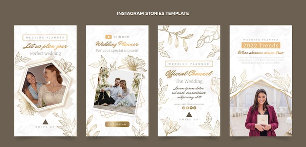 Vettore storie di instagram di wedding planner disegnate a mano