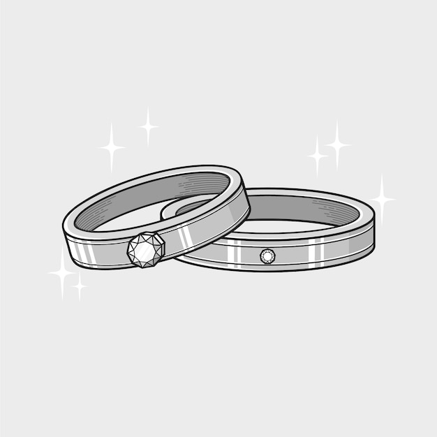 Vector hand drawn wedding ring outline illustration