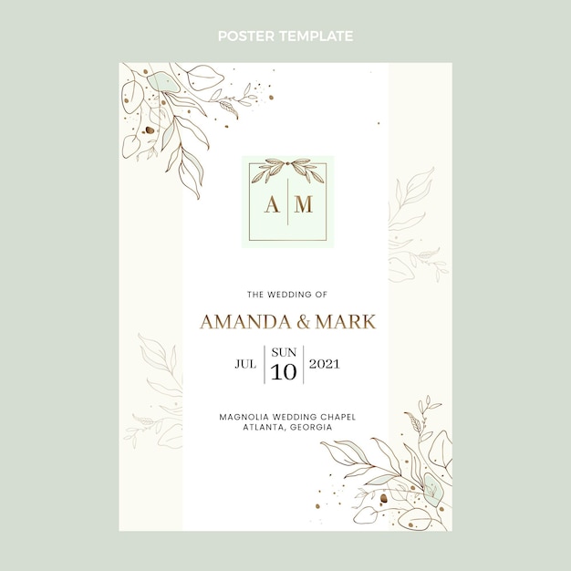 Vector hand drawn wedding vertical poster template