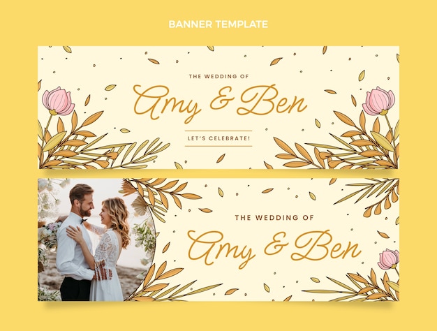 Banner di matrimonio di nozze disegnato a mano