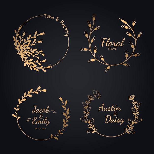 Vector hand drawn wedding wreath collection for wedding.