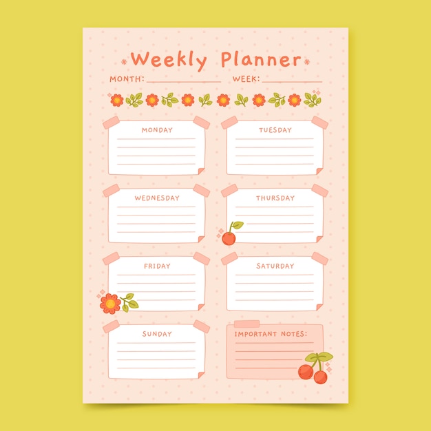 Vector hand drawn weekly planner template