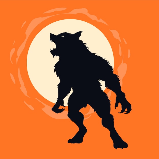 Vector hand drawn werewolf silhouette illustration