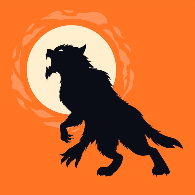 Vector hand drawn werewolf silhouette illustration