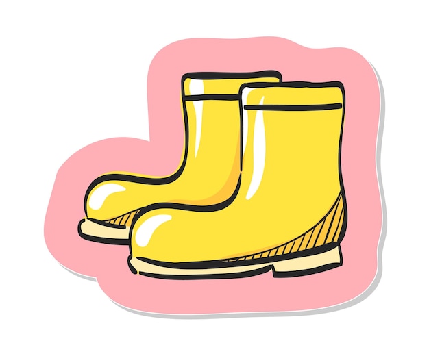 Нарисованная вручную иконка мокрых ботинок на векторной иллюстрации в стиле стикера