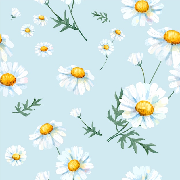 Vector hand drawn white common daisy pattern