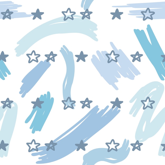 青い星と手描きの白いパターン抽象的な幾何学的なシームレスなモダンなパステルカラフルなパターン