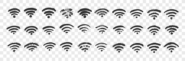 Hand drawn wifi sign doodle set