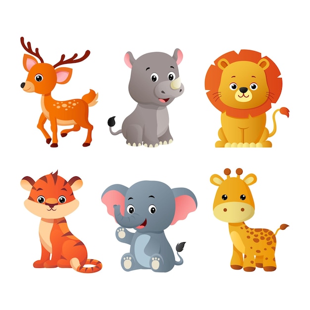 Vector hand drawn wild animals cartoon collection