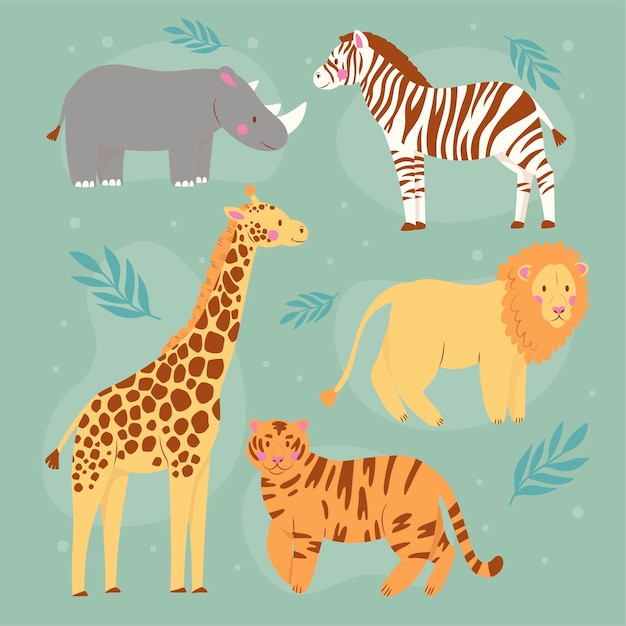 Vector hand drawn wild animals collection