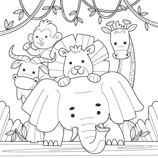 手描きの野生の動物 絵を描くページ