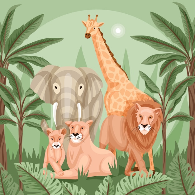 Vector hand drawn wild animals illustration