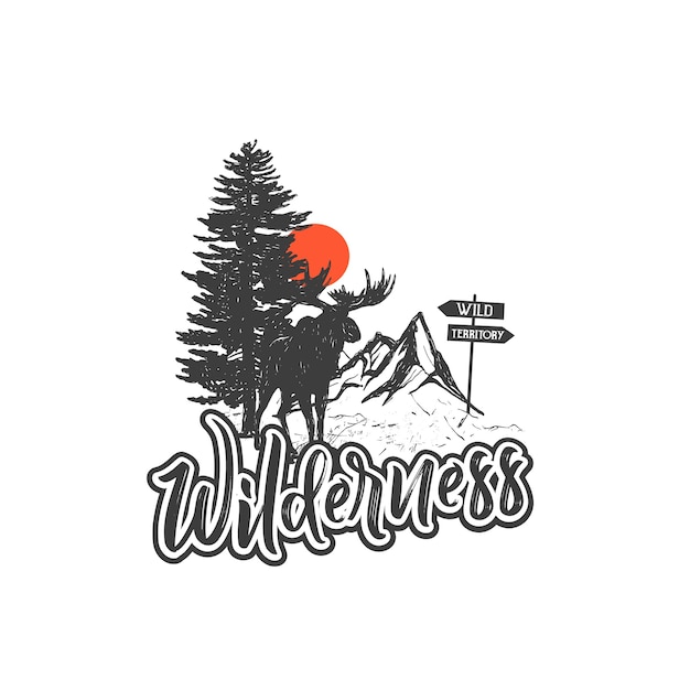 Hand drawn wilderness badge   and inspiring lettering