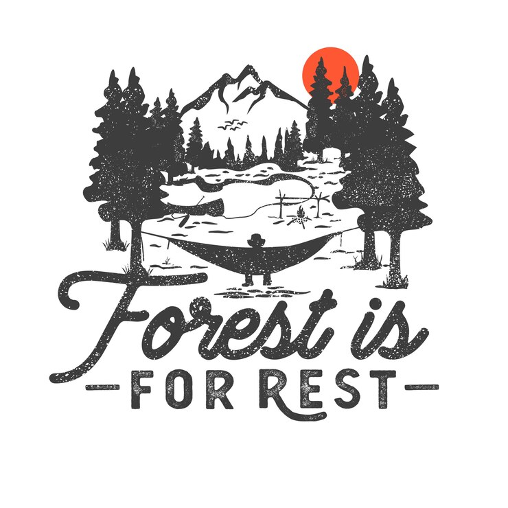 Vector hand drawn wilderness badge with mountain landscape and inspiring lettering