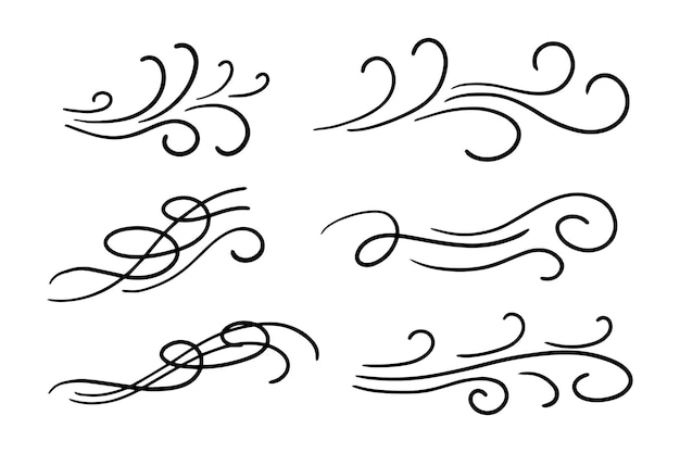 Hand drawn wind doodle set vector illustration