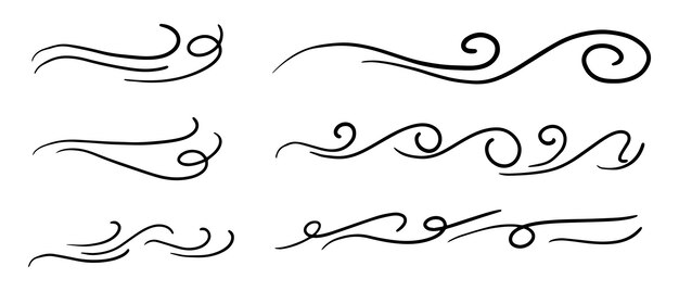 Hand drawn wind doodle set vector illustration