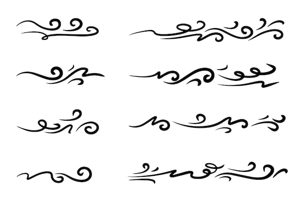 hand drawn wind doodle set vector illustration