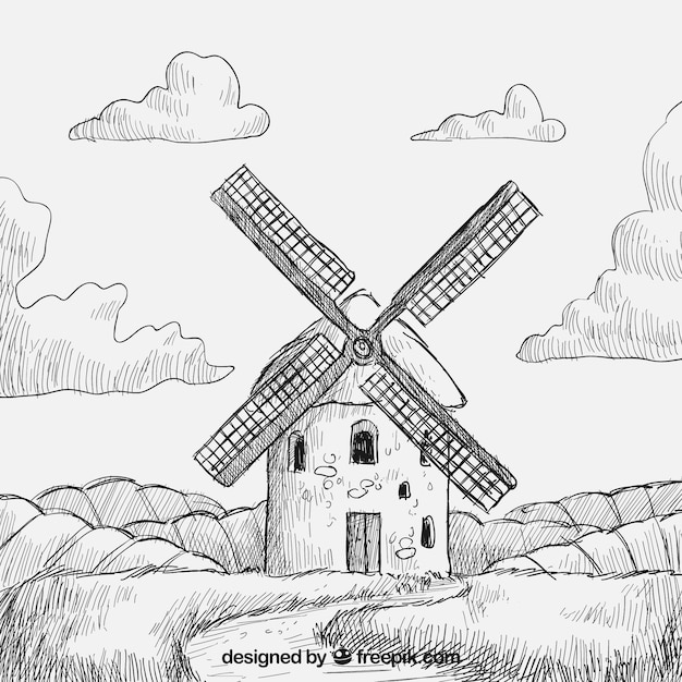 Vector hand drawn windmill