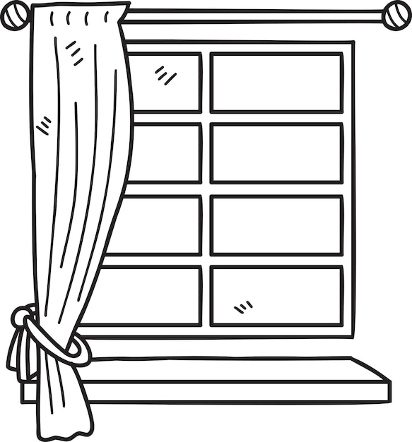 Vector hand drawn window with curtains illustration