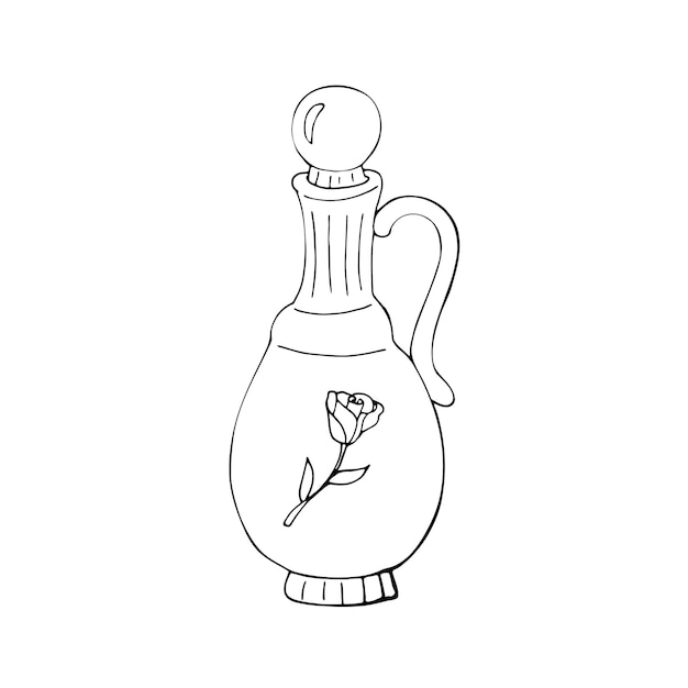 Hand drawn wine decanter with rose vector illustration carafe isolated vector illustration