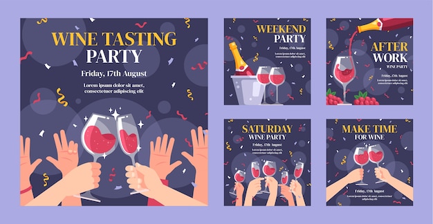 Hand drawn wine party instagram posts