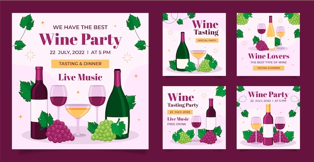 Hand drawn wine party instagram posts