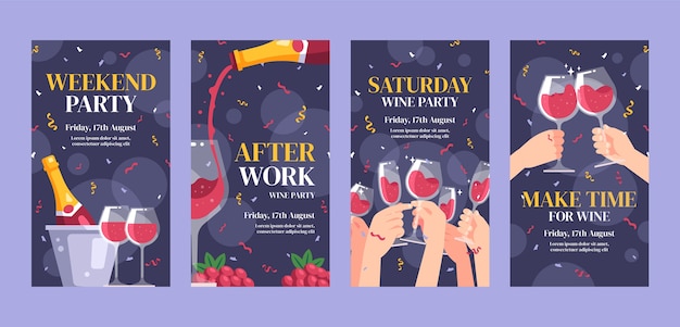 Vector hand drawn wine party instagram stories