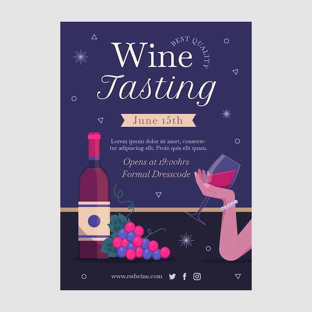 Vettore modello di poster di festa del vino disegnato a mano