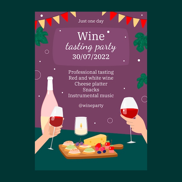 hand drawn wine party poster template