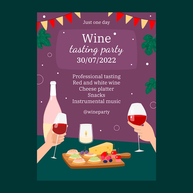 Hand drawn wine party poster template