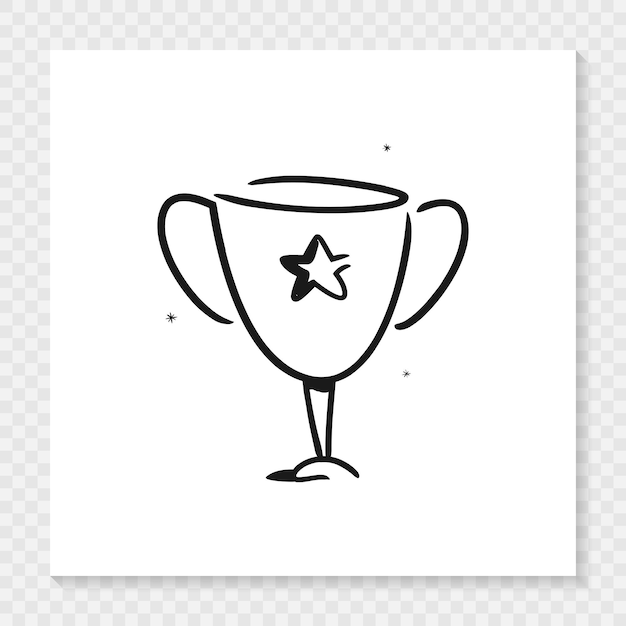 Hand drawn winner trophy with star Sport trophy winner prize sketch doodle illustration isolated on white paper sheet