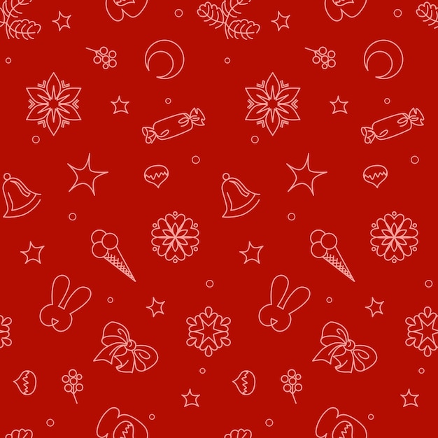 Hand-drawn winter and christmas elements , vector seamless pattern