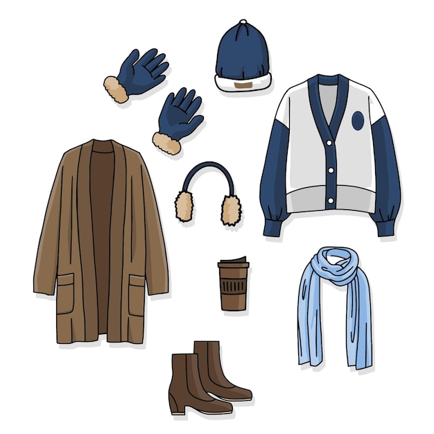 hand drawn winter clothes and essentials collection