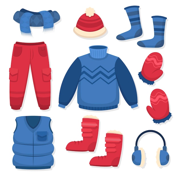 Vector hand drawn winter clothes and essentials pack