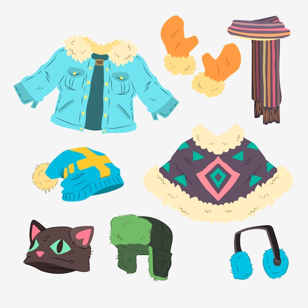 Vector hand drawn winter clothes and essentials