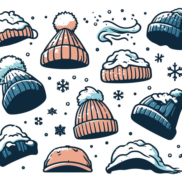 Hand drawn winter hats Set of different Style