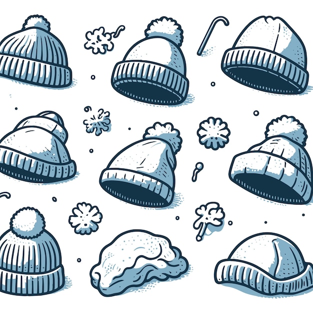 Vector hand drawn winter hats