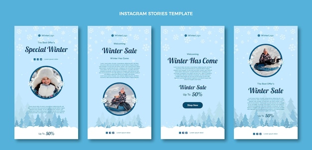 Vector hand drawn winter instagram stories collection