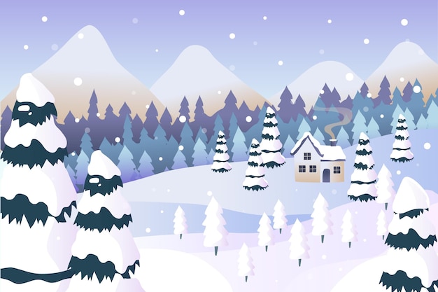 Hand drawn winter landscape illustration