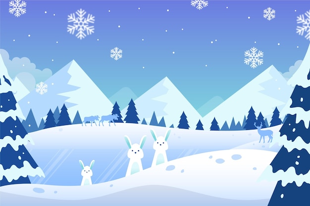 Vector hand drawn winter landscape wallpaper