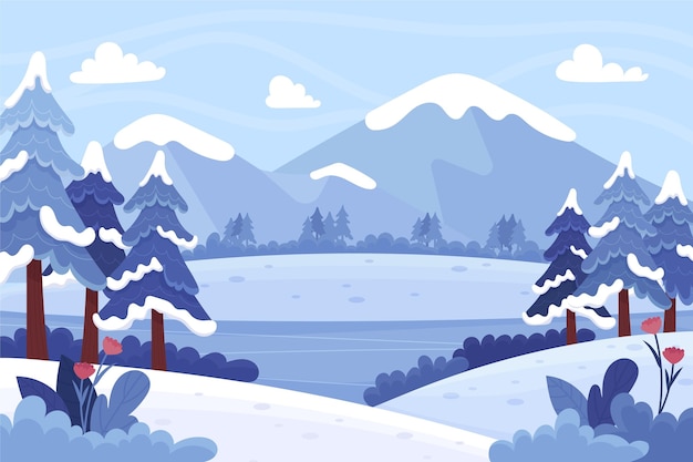 Vector hand drawn winter landscape