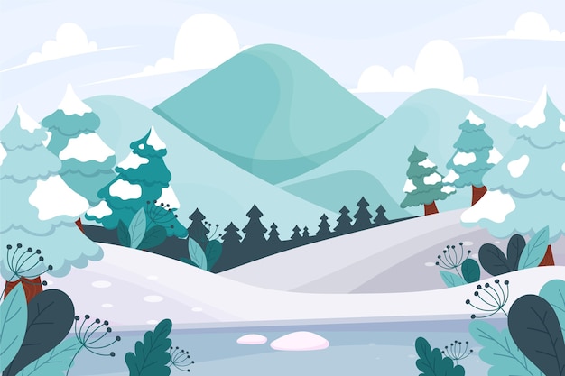 Vector hand drawn winter landscape