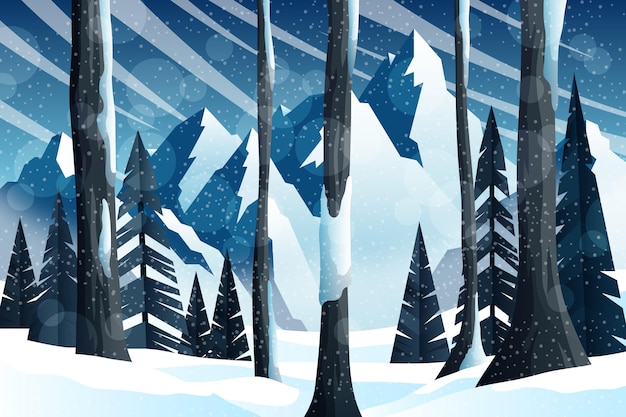 Vector hand drawn winter landscape