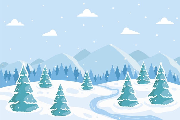 Vector hand drawn winter landscape