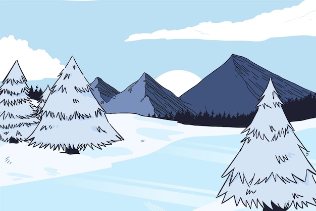 Vector hand drawn winter landscape