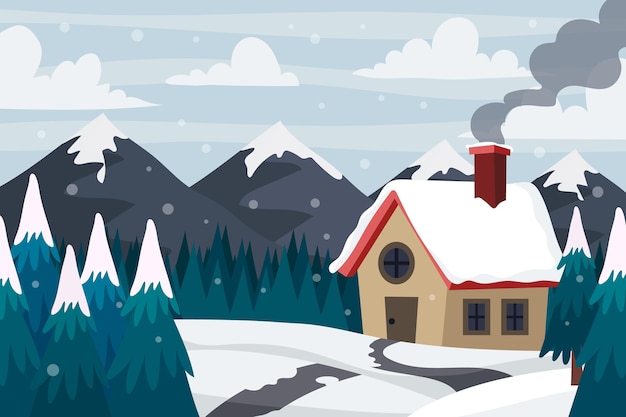 Vector hand drawn winter landscape