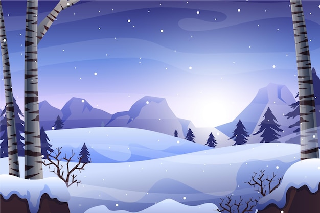 Vector hand drawn winter landscape