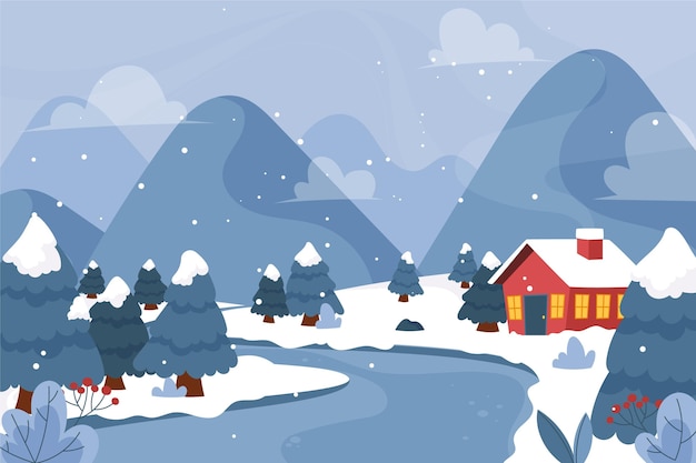 Vector hand drawn winter landscape