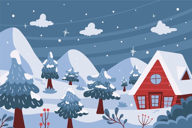 Vector hand drawn winter landscape